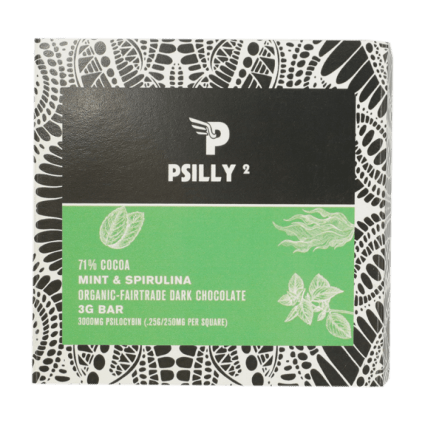 Psilly - Dark Chocolate Bar - Mint & Spirulina | Organic Shroom Canada